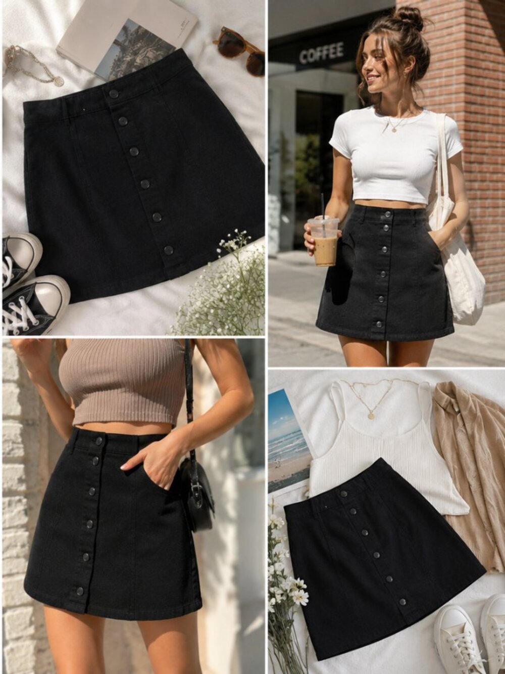 American Apparel Black Denim A-Line Button Front Skirt NWT Made in USA Size M
